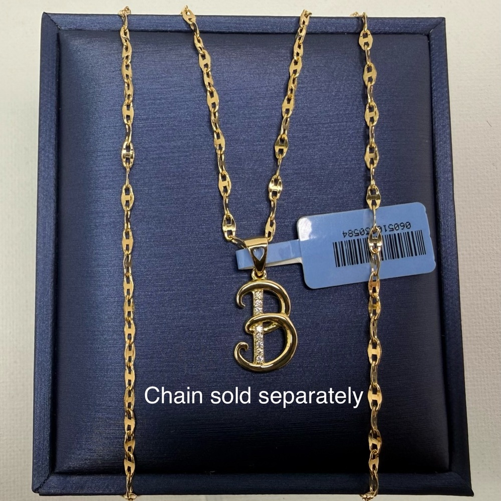 18K Genuine Yellow Gold Initial 'B' Pendant